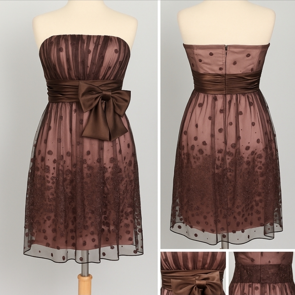 Faviana Strapless brown Pink Glitter Cocktail Dress Size 9